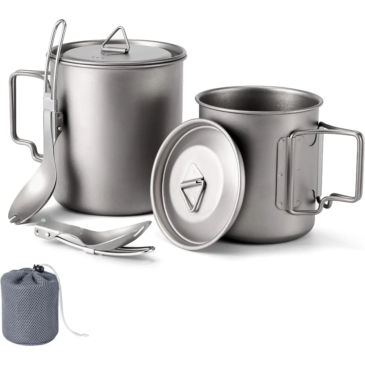 Titanium Camping Cookware 420ML & 750ML Titanium Pot with Lid and Spork Lightweight Camping Pot  Backpacking Hiking Traveling and Picnic