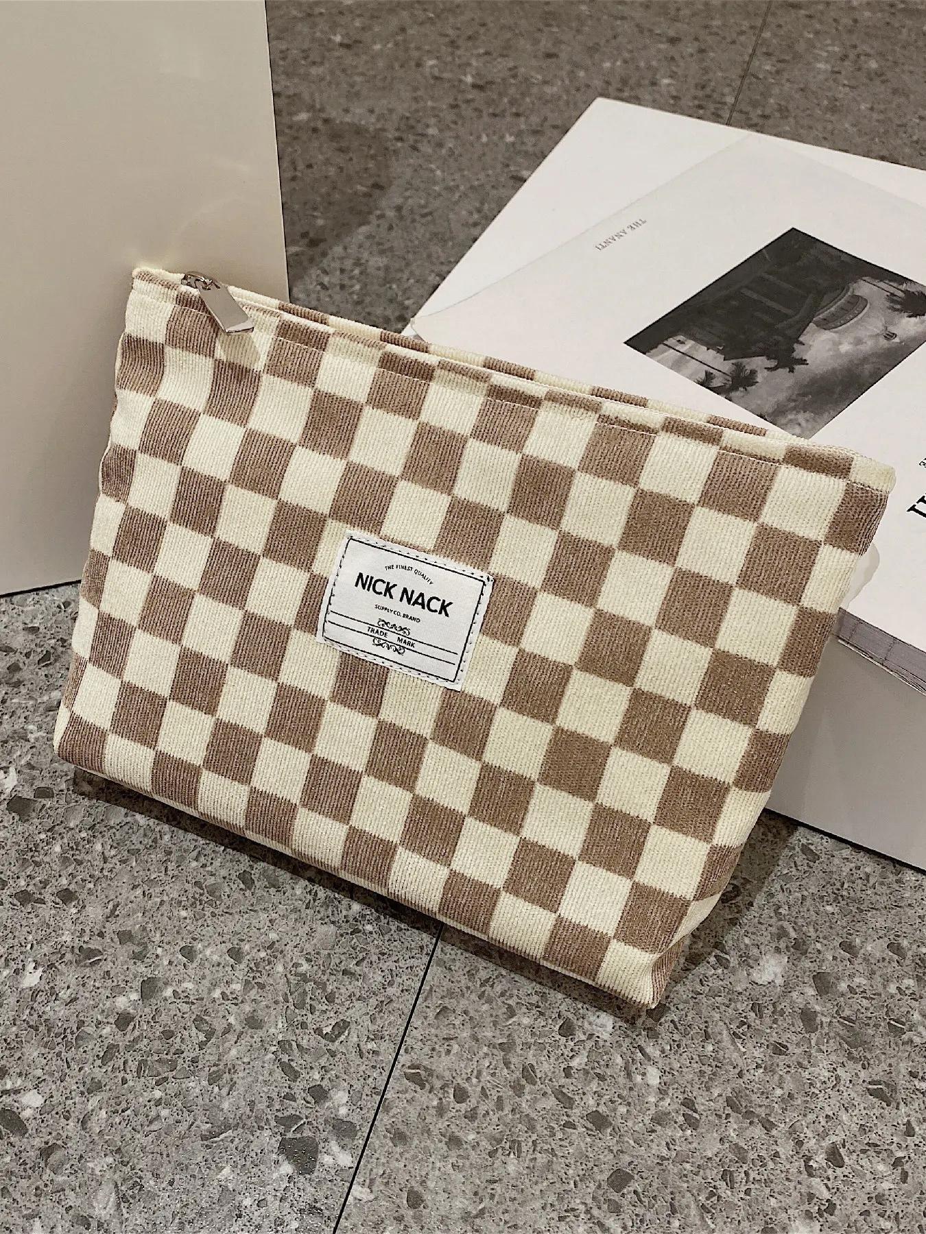 Plaid Pattern Makeup Bag, Fashionable Makeup Bag, Zipper Makeup Organizer Pouch, Versatile Cosmetic Storage Bag, Travel Cosmetic Bags, Handheld Cosmetic Pouch, Great for Skincare, Lotion, Cream, Lip Balm
