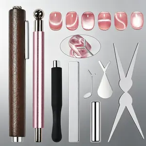 Ins Viral 8Pcs French Cat Eye Nail Magnet Set, Double-ended Cigar & Wand Style Tools, Must-have for Creating 3D Glass Bead Cat Eye Effects, Affordable Multi-functional Nail Art Tools for Beginners, Nail Supplies Equipment