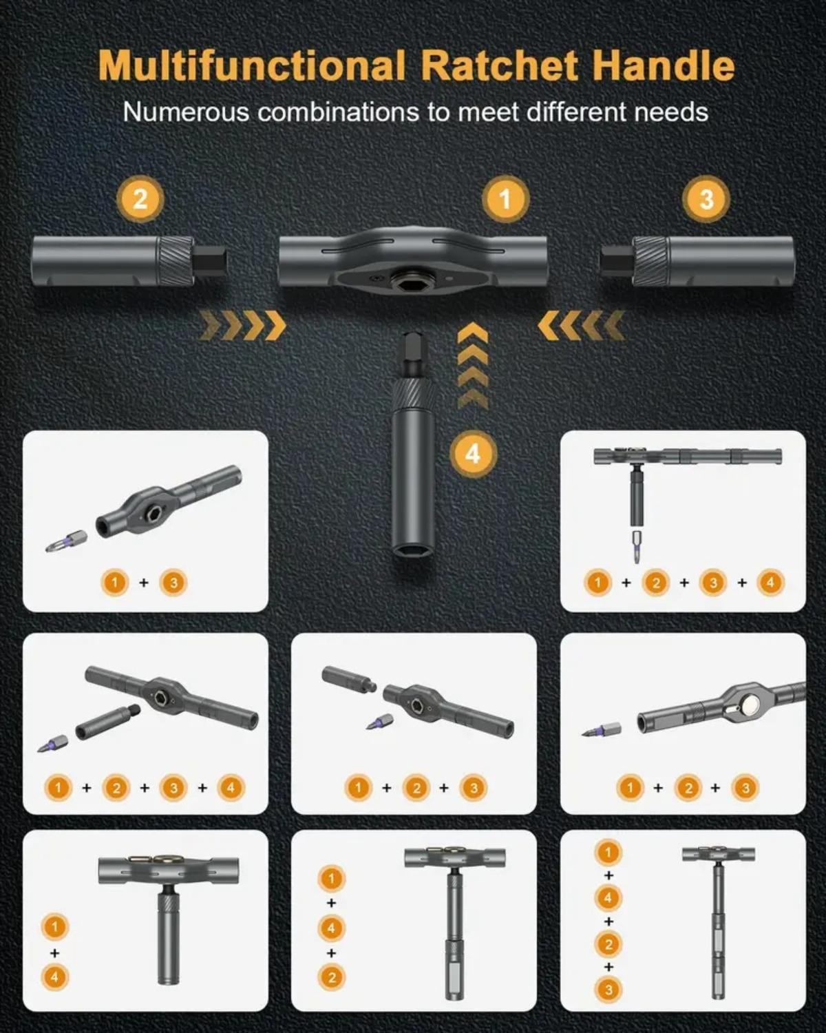 43-in-1 Ratcheting Screwdriver Set Multi-Purpose Magnetic Repair Kit with Detachable Handle | Perfect for Computer, Phone, Watch & Glasses Fixes | Cool DIY Tool Gift for Men Rotary Ratchet car Removal Portable