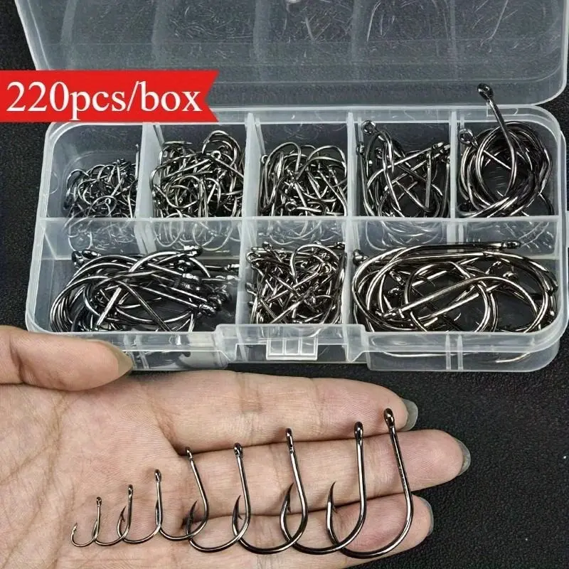 220pcs/ set Fishing Tackle Large Size Set Worm Soft Bait Jig Fishhooks Fishing Hooks Freshwater Saltwater Fishing Gear Fishing Supplies Fishing Kits