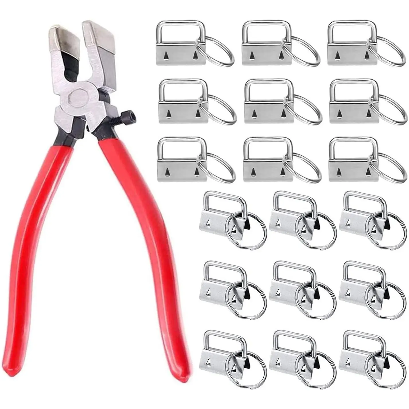 60 Sets 1" Key Fob Hardware with 1 Key Fob Pliers, Glass Running Pliers Tools with Jaws, Studio Running Pliers with Rubber Tips Perfect for Key Fob Hardware Installation