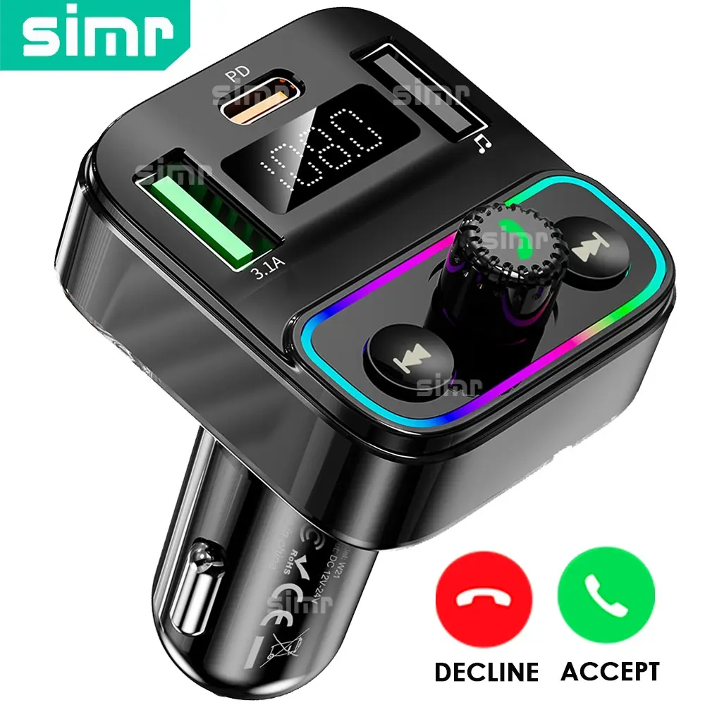 Wireless Hands-Free Car Phone Charger, Vehicle Charger, Car Gadgets, Fm Transmitter, Mp3 Player, Voice Broadcast, Type-C Dual USB, Fast Charging, Simr W21, Cell Phone Charger, Fast Charging Solution, Automotive Car Charger