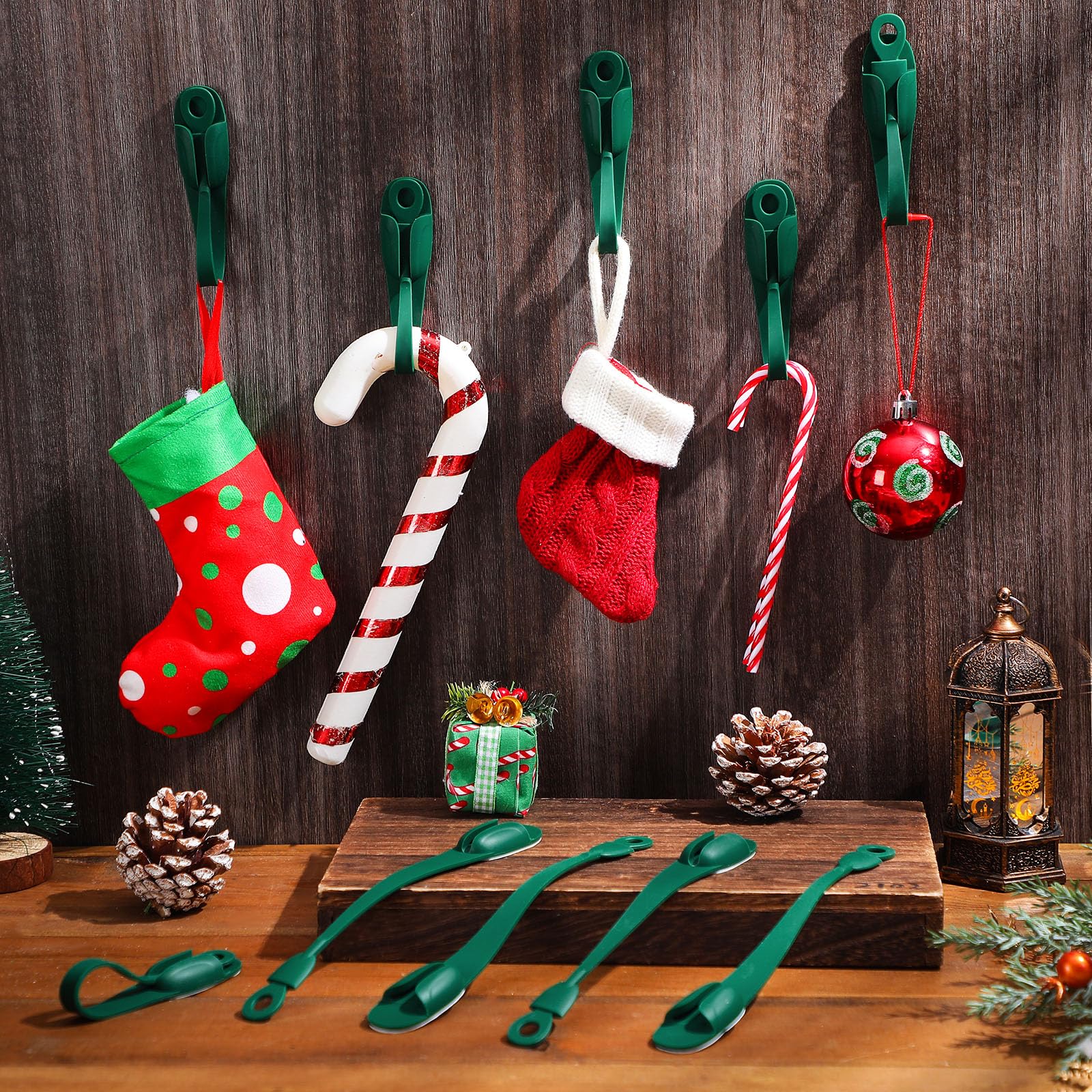 12 Pcs Christmas Garland Hook Pine Branch Garland Wall Hooks Green Wall Hanger Mantle Wreath Hook Christmas Garland Ties Stocking Holder Reusable Silicone Adhesive Straps Decoration for Fireplace Stairways  Home Decor Party  2024 ornament