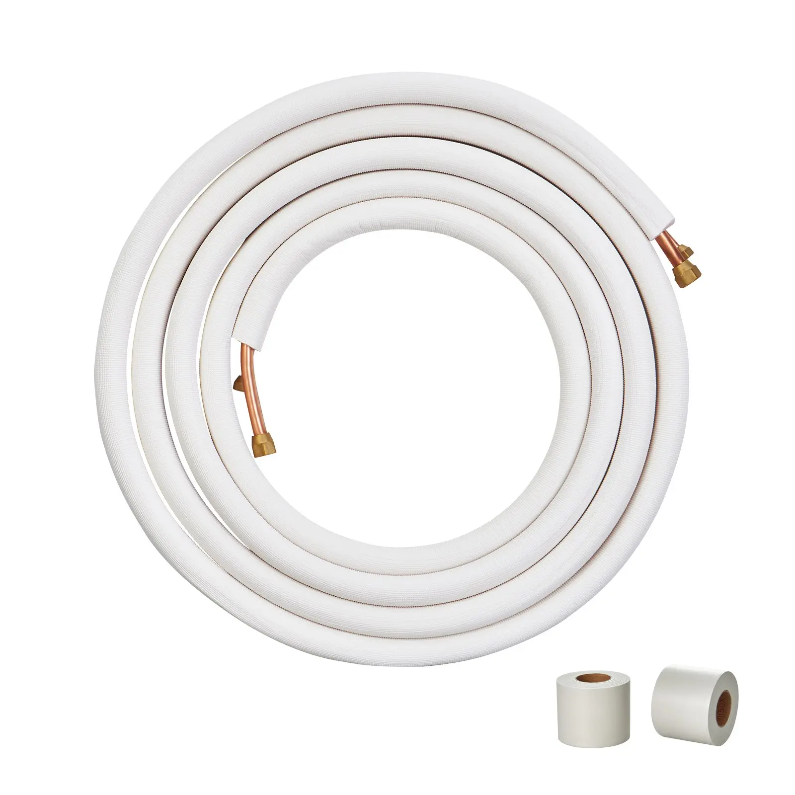 VEVOR 25FT Mini Split Line Set, 1/4" 3/8" O. D Copper Pipes Tubing and Triple-Layer Insulation, for Mini Split Air Conditioning Refrigerant or Heating Pump Equipment HVAC with Wrapping Strips.