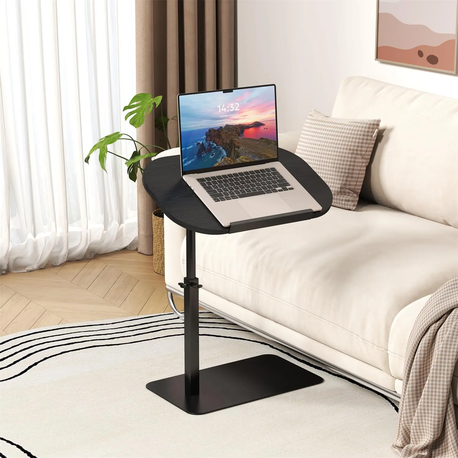 Adjustable C-Shaped Outdoor End Table – Modern Minimalist Design – Sturdy Metal Base – Folding Laptop Tray – Patio, Sofa, Bed, Living Room, Office, Small Spaces – Garden Side Table