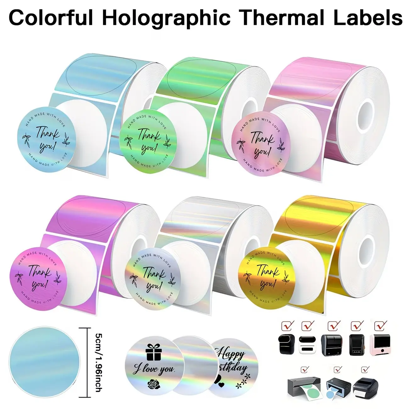 5x5cm Round Thermal Label Paper, Laser Gold Waterproof Oil-Resistant Scratch-Proof Sticker, for M120/m220 Printers, Holiday Labels, Barcode, Gift Tags