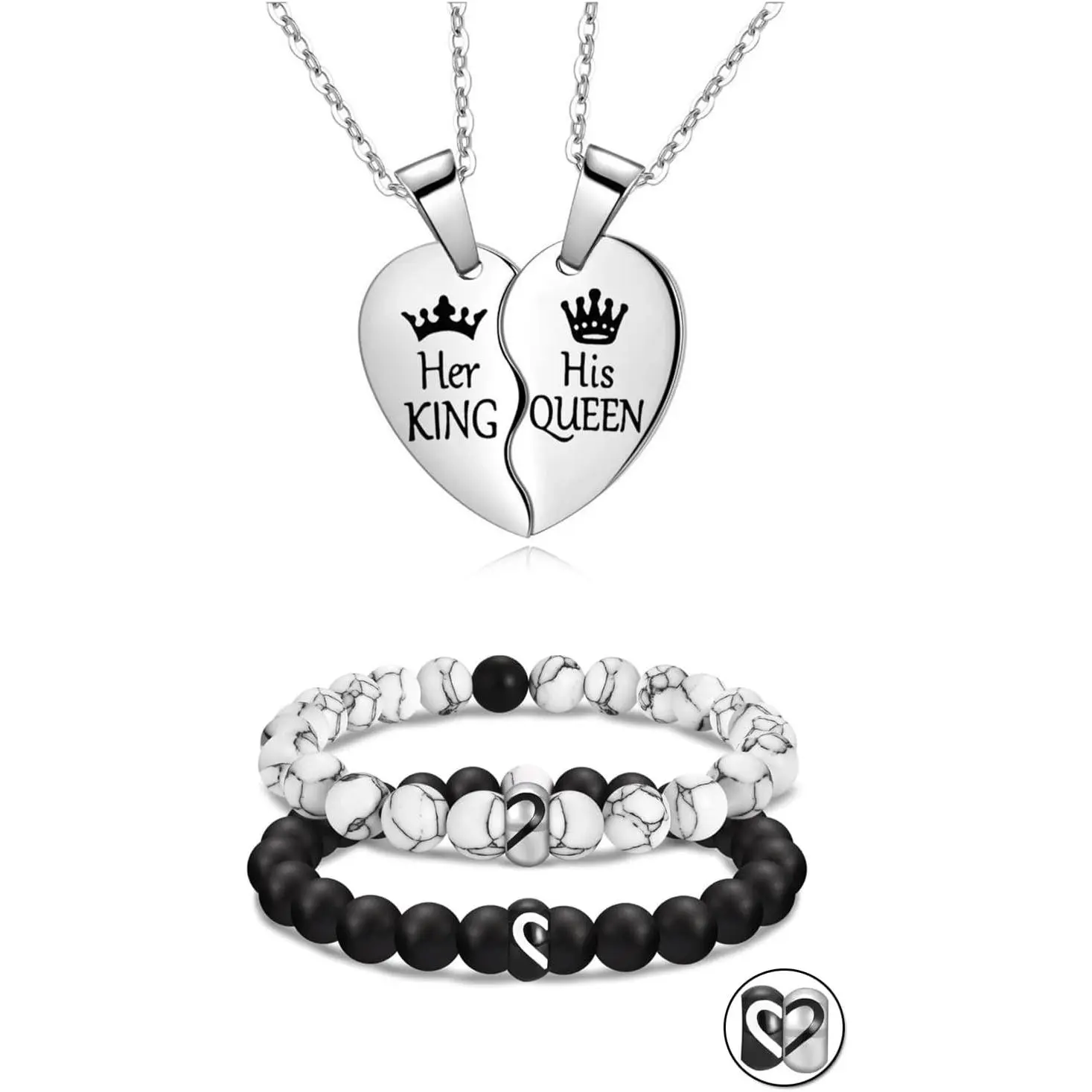 4 count BFF Matching Her  His  Heart Pendant Necklace  Set for Couples Y2K Friendship Distance Love Beaded Bracelets