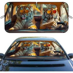 Funny Tiger Car Windshield Sunshade Folding Cool Novelty Animals Heatshield Front Window Sun Shade Visor Protector for Sedan Truck SUV Accessories 59" L x 31.5" WGift.