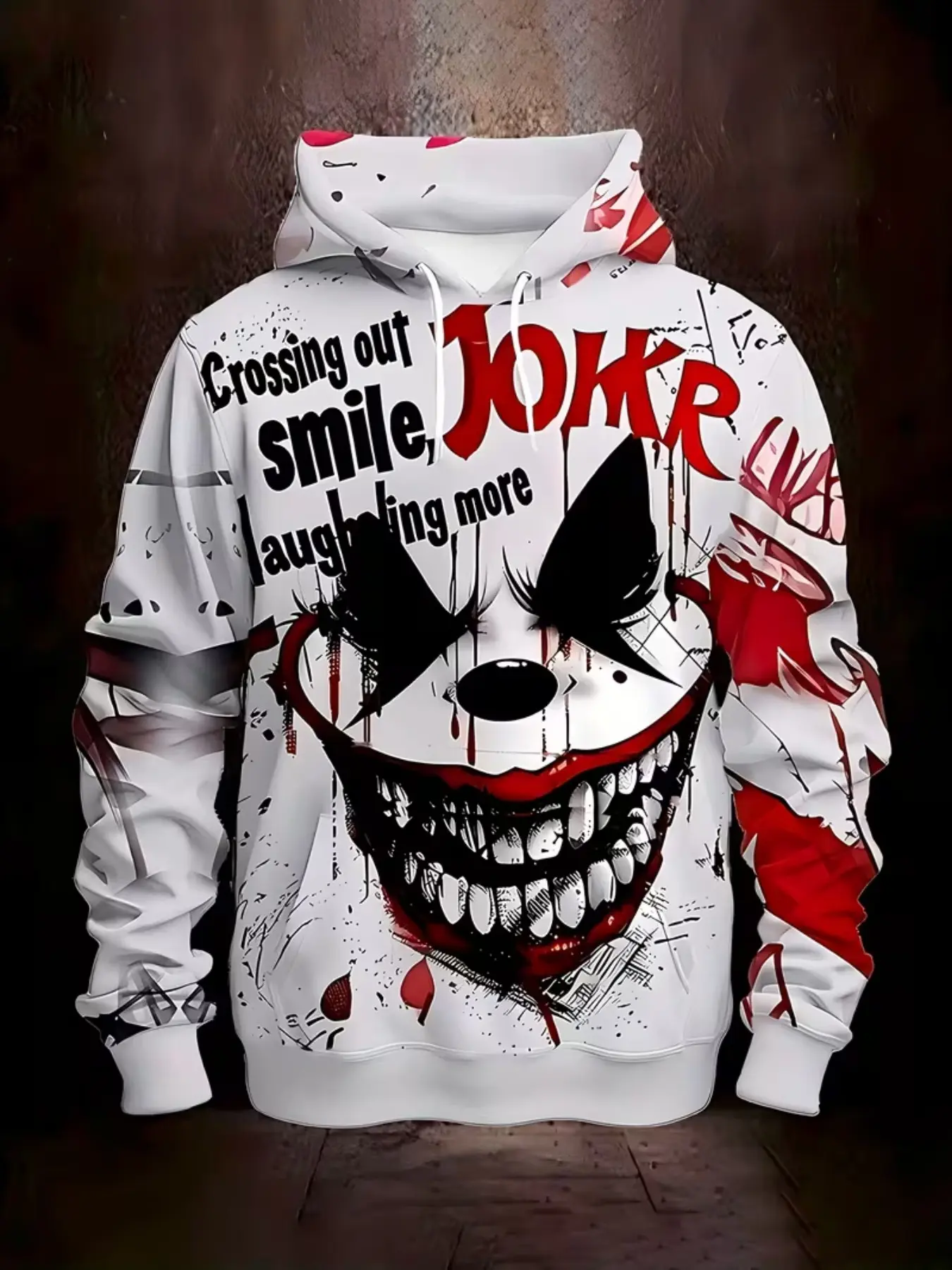 Men's Casual Sporty Hoodie, Joker 3D Print, Fitted, Elastic, Drawstring Pockets, Knit Fabric, All Seasons, Streetwear, Spring Summer Fall Winter