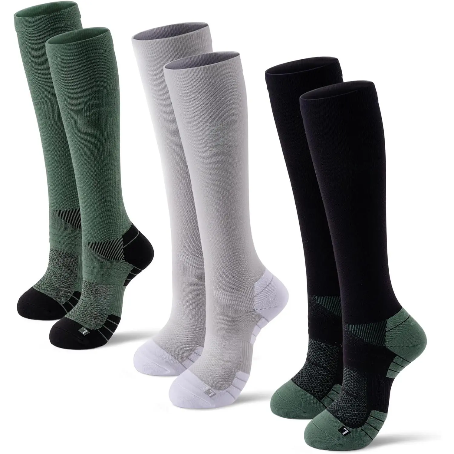 Compression Socks  Women and Men,Knee High 15-20mmHg Graduated Circulation Support(3 Pairs) Nurses,Pregnant,Travel