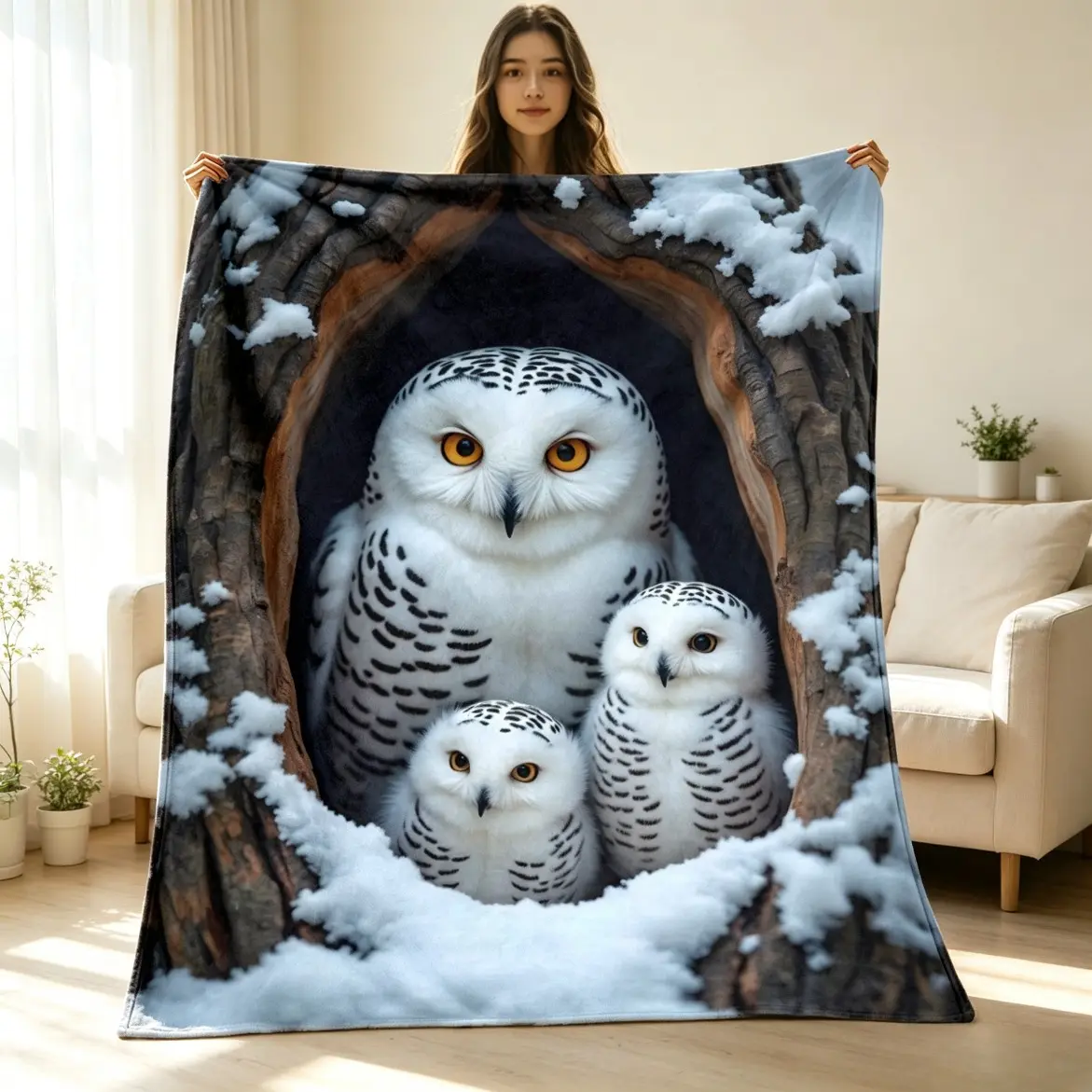 Owl Flannel Throw Blanket, Cute Owl-Themed Soft Cozy Blanket, Lightweight Warm All-Season Blanket for Sofa Bed Couch Chair Living Room, Home Decor Travel Camping Blanket, Perfect Gift for Family Friends & Nature Lovers