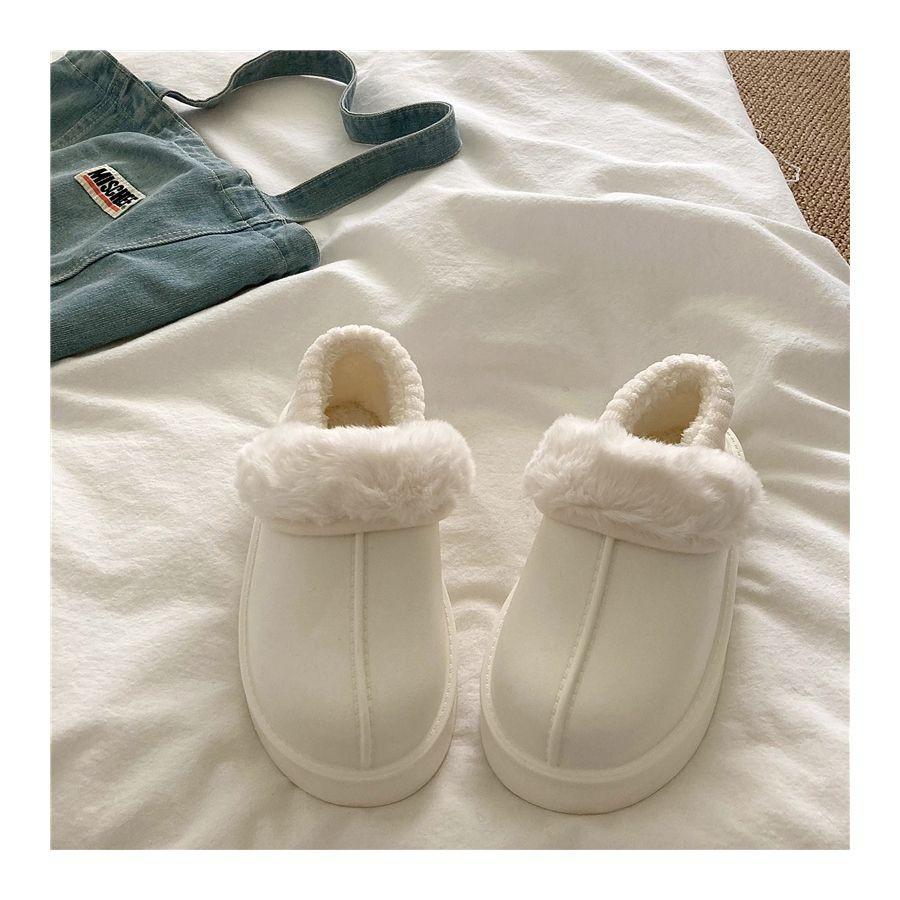 Crestar Winter Women Fuzzy Slippers New Outdoor Waterproof Cotton Shoes Warm Fluffy Home Slides Detachable Plush Cotton Slippers