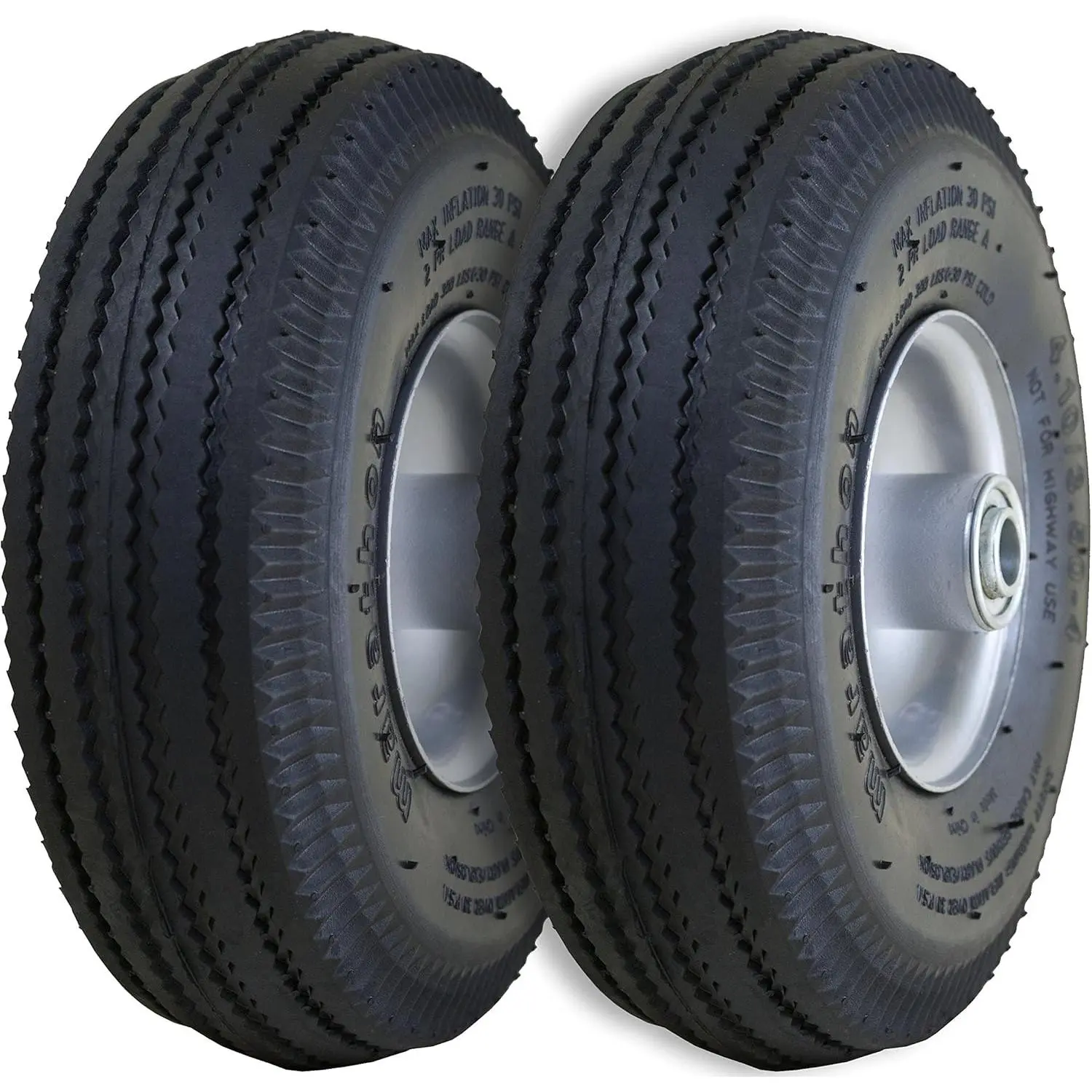 02310 Pneumatic Air Filled Hand Truck and All-Purpose Tires on Wheels-4.10/3.50-4 Inch, 2.25" Offset Hub, 5/8" Bearings Fits Types of Equipment, 2 Pack