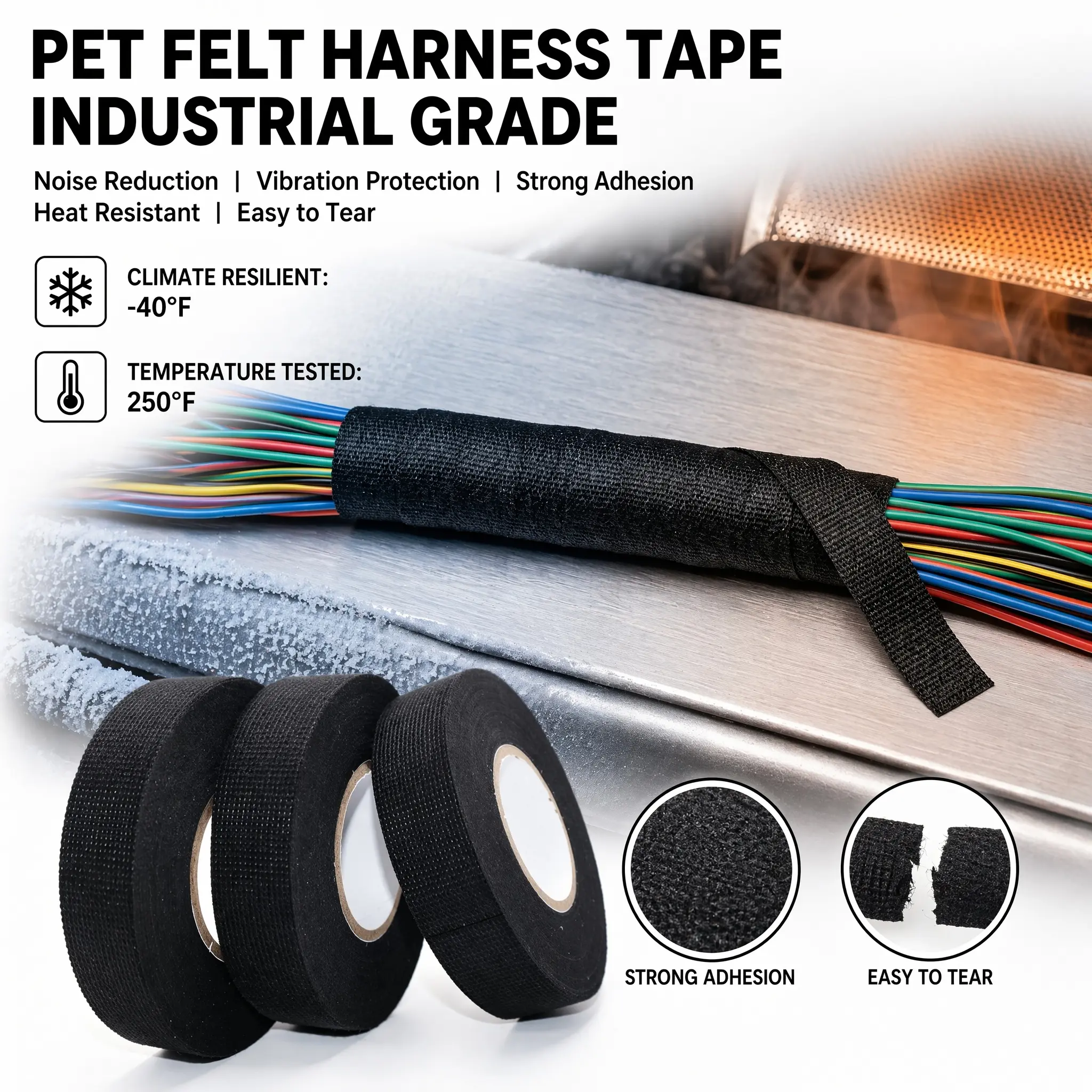 3 & 5 PCS High Temperature Resistant Adhesive Insulating Fabric Wire Harness Tape (3 & 5 Rolls), 3/4 in x 50 FT, Self-Adhesive, Flexible, Soundproofing Tape for Automotive Wiring Harness Wrap, Adhesive Insulating Tape Heavy Duty -YY1