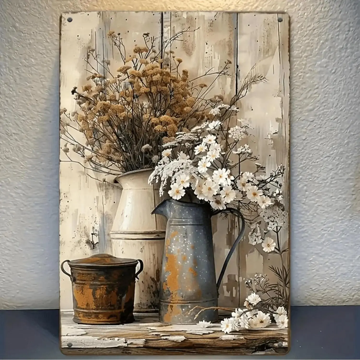 Vintage Floral Tin Iron Wall Art, 2D Flat Rectangular Decorative Sign, Plant-Theme Home & Courtyard Decor (20x30cm/8x12inch)
