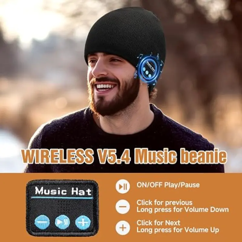Bluetooth-compatible Knit Hat with Wireless Earbuds, Stereo Speaker Soft Cap, Gaming Bluetooth-compatible Headset Winter Beanie, Microphone Storage, Unisex Gift, Headphone