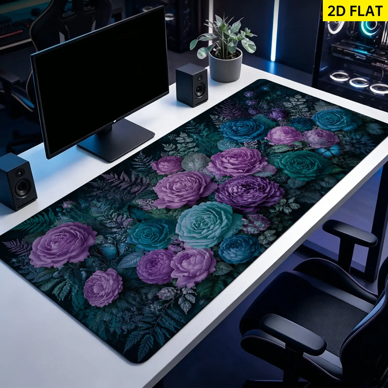 Extra Large Vintage Purple and Teal Floral Rose Mouse Pad,Non Slip Rubber Pad,Desktop Decoration Drotection Pad,Washable,Lock Edge Multi Size,Premium Multipurpose Mousepad For Home,Office,Gift for Family and Friends
