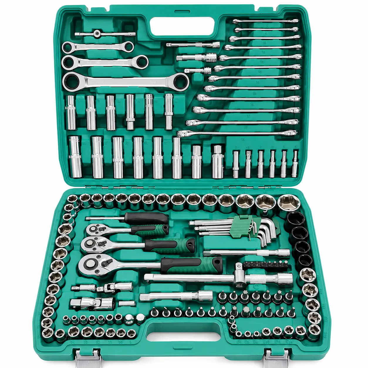 Socket Wrench Combination Tool Set 151 Pieces Green Chrome Plated Repair
