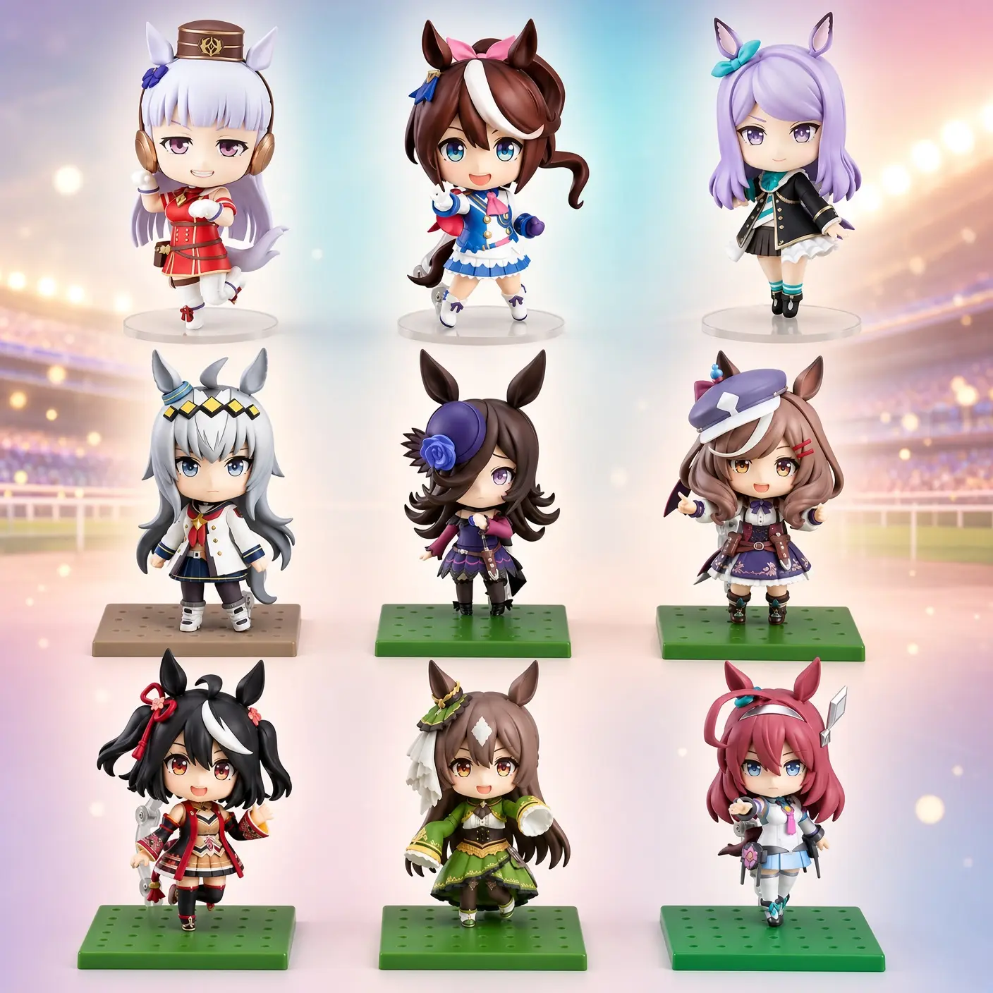 Umamusume Pretty Derby Chibi Figure, Tokai Teio Gold Ship Mejiro McQueen Oguri Cap Movable Anime Horse Girl Figurines, Interchangeable Face Boxed Collectible Toy, Desk Gift for Game Fans