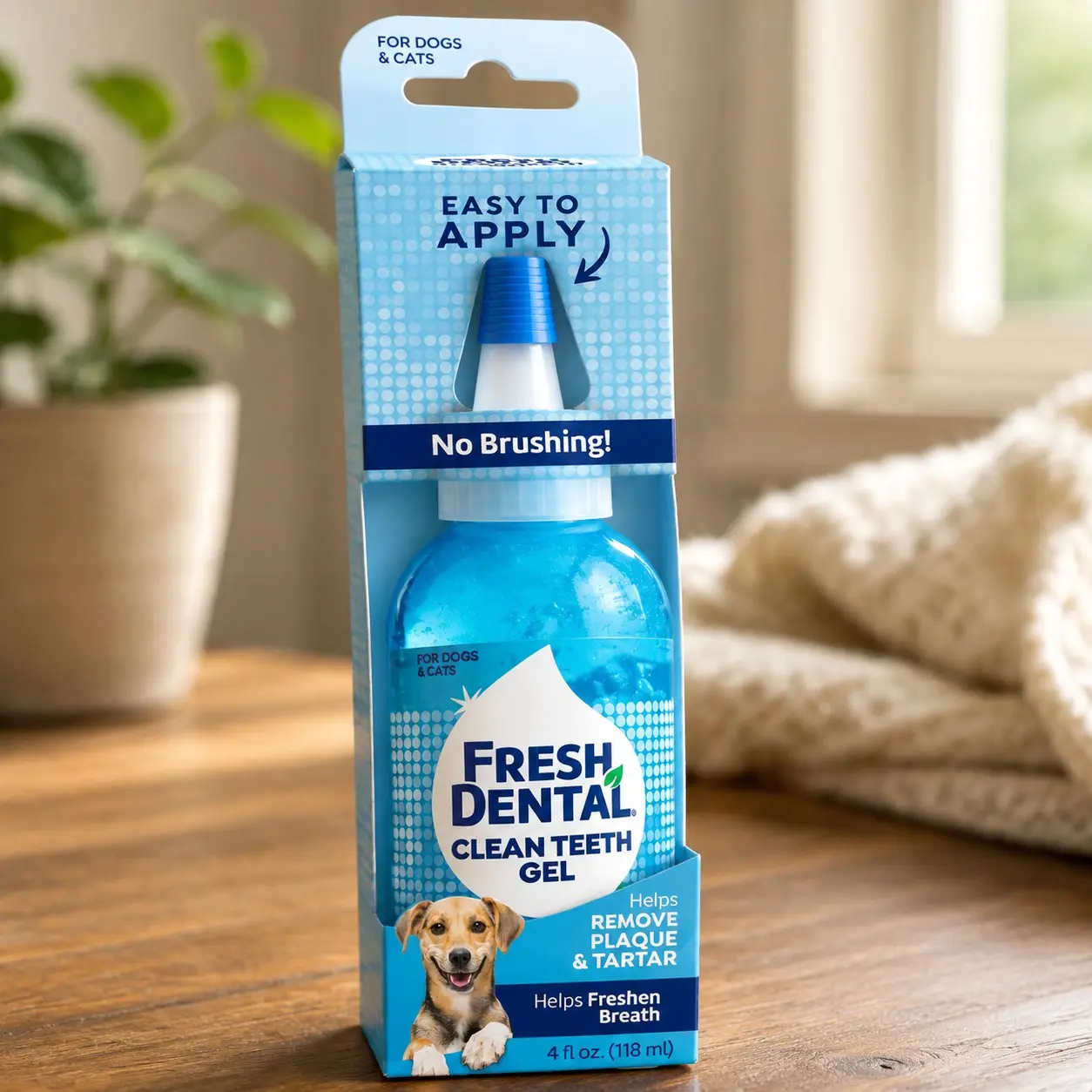 Fresh Dental Dog Toothpaste, 4 fl oz Easy Apply Plaque & Tartar Remover Gel - Dog Breath Freshener, No Toothbrush Needed, Minty Flavored, Made in USA, Effortless Dental Care Gift