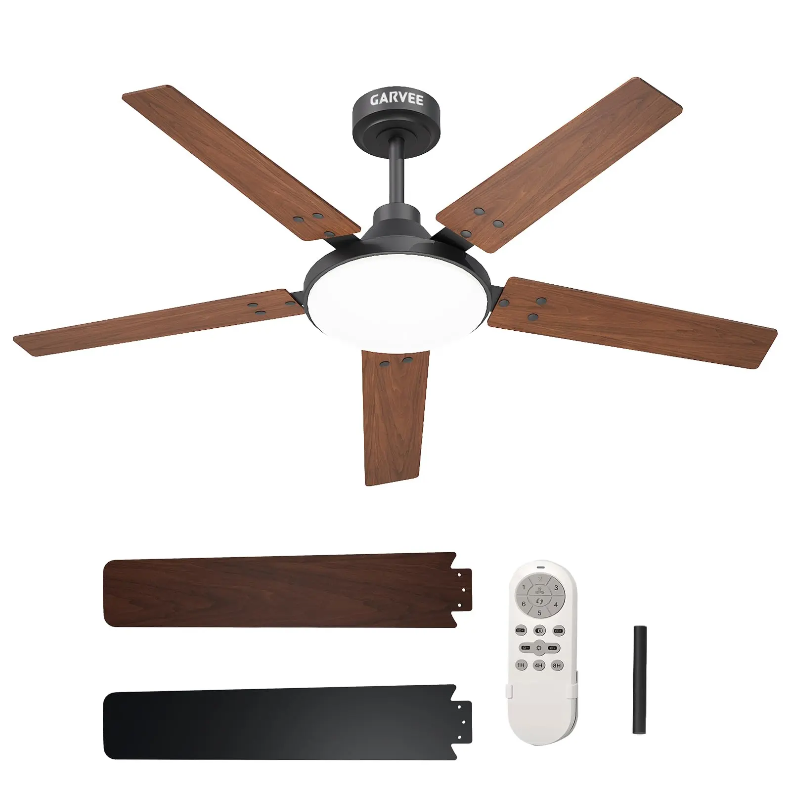 52 Inch Dark Wood Black Ceiling Fan with Light Five Blade DC Motor Remote Control Farmhouse Ceiling Fan for Living Room