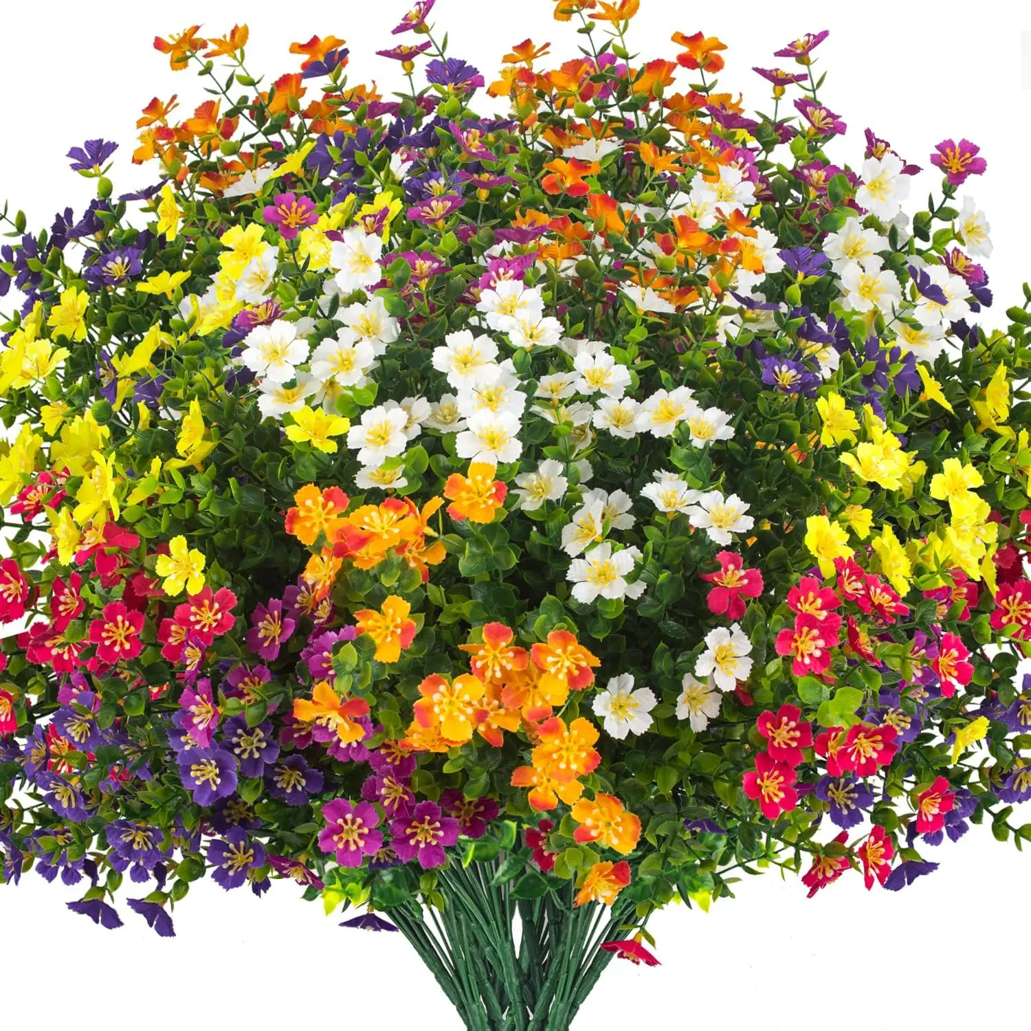 12 Pack UV Resistant Fade Proof Weatherproof Outdoor Artificial Flowers, Realistic Decorative Plastic Mix Plants for Garden, Patio Decor