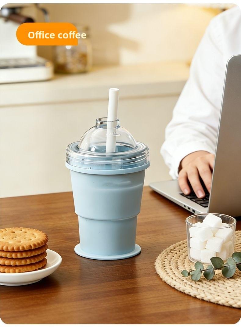 Portable Foldable Ice Ball Cup Silicone Food Grade Ice Maker With Straw Summer Outdoor Travel Mug