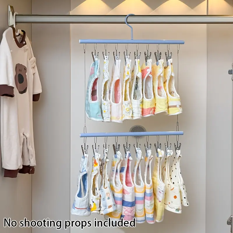 1/2/4pcs Stainless Steel Double Layer Clothes Hanger with Clips,Space Saving Sock Drying Rack,Multifunctional Hanger,Metal Garment Organizer for Socks,Multi-clip Hanging Rack for Efficient Wardrobe Storage,Universal Closet Hanger