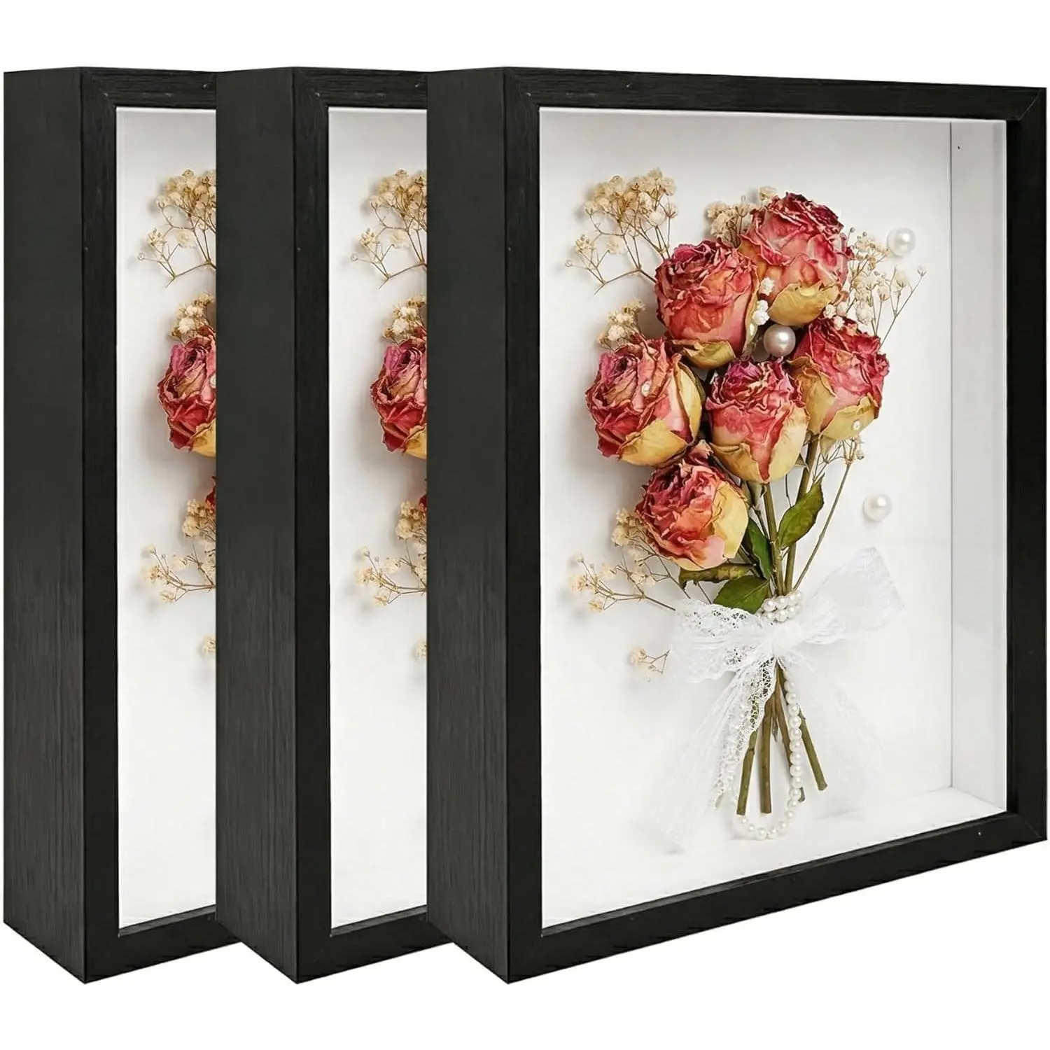 3 Pcs 8x10 Inch Acrylic Shadow Box Frames Display Cases for Pressed Flowers, Keepsakes, Tickets, Photos - Black