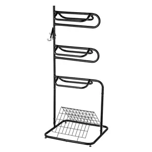 Heavy Duty 3-Tier Saddle Rack Stand,Freestanding Carbon Steel Organizer with Rotatable & Removable Arms, Bridle Hooks, Blanket Storage,Fits English & Western Saddles