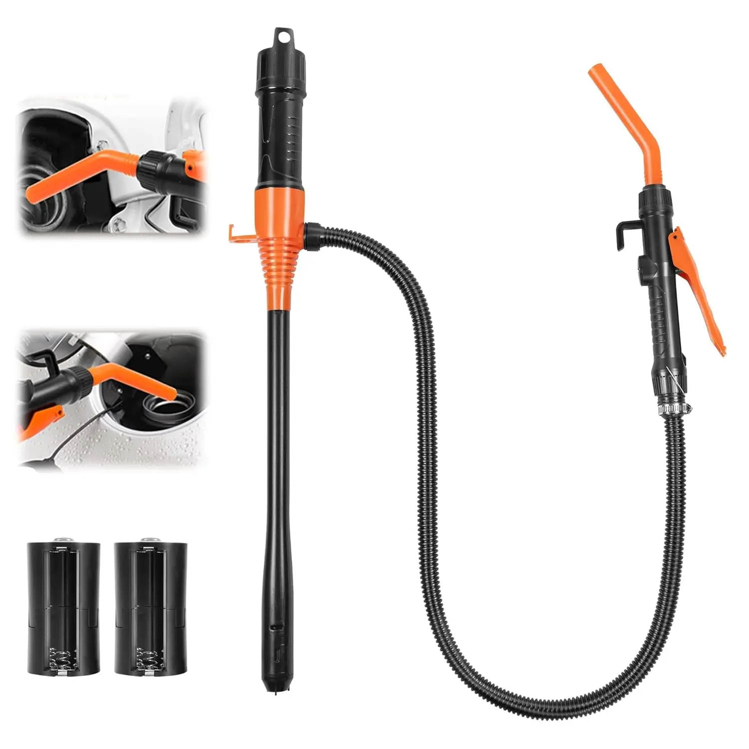 Portable Electric Fuel Pump - 2.4 GPM Battery Powered Siphon Pump with 47" Hose for Gas, Diesel & Water, No-Spill Fuel Transfer Tool for Lawn Mower, Car, Generator