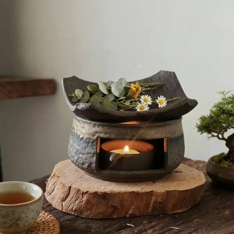 Tile Shape Baking Incense Burner Ceramic Smudge Pot for White Sage Palo Santo Herbal Sticks Home Fragrance Products