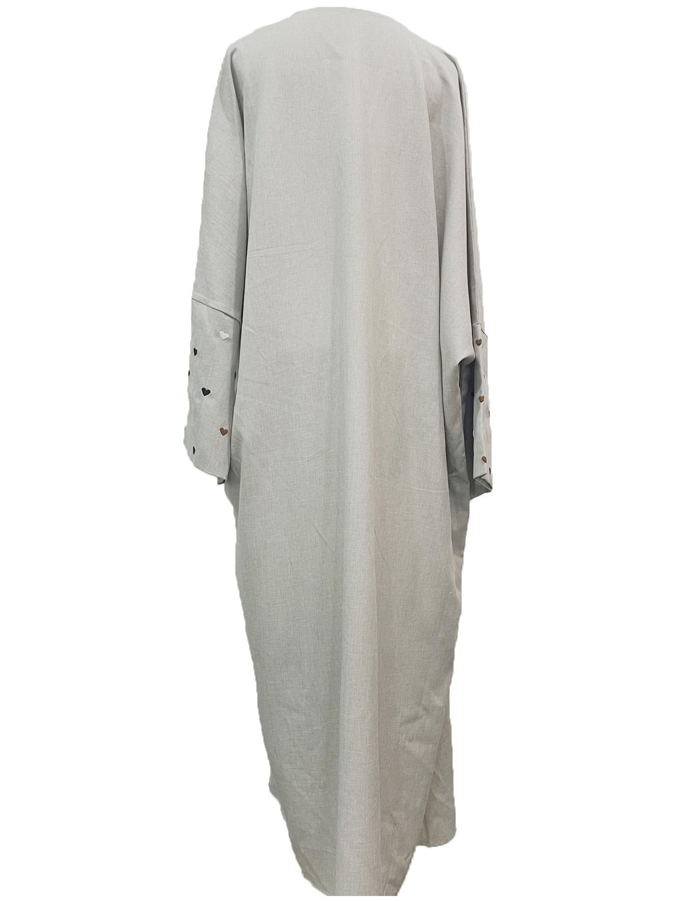 Women's Heart Embroidery Long Sleeve Open Abaya, Modest Casual Outerwear for Daily Wear, Ladies Islamic Clothing for All Seasons