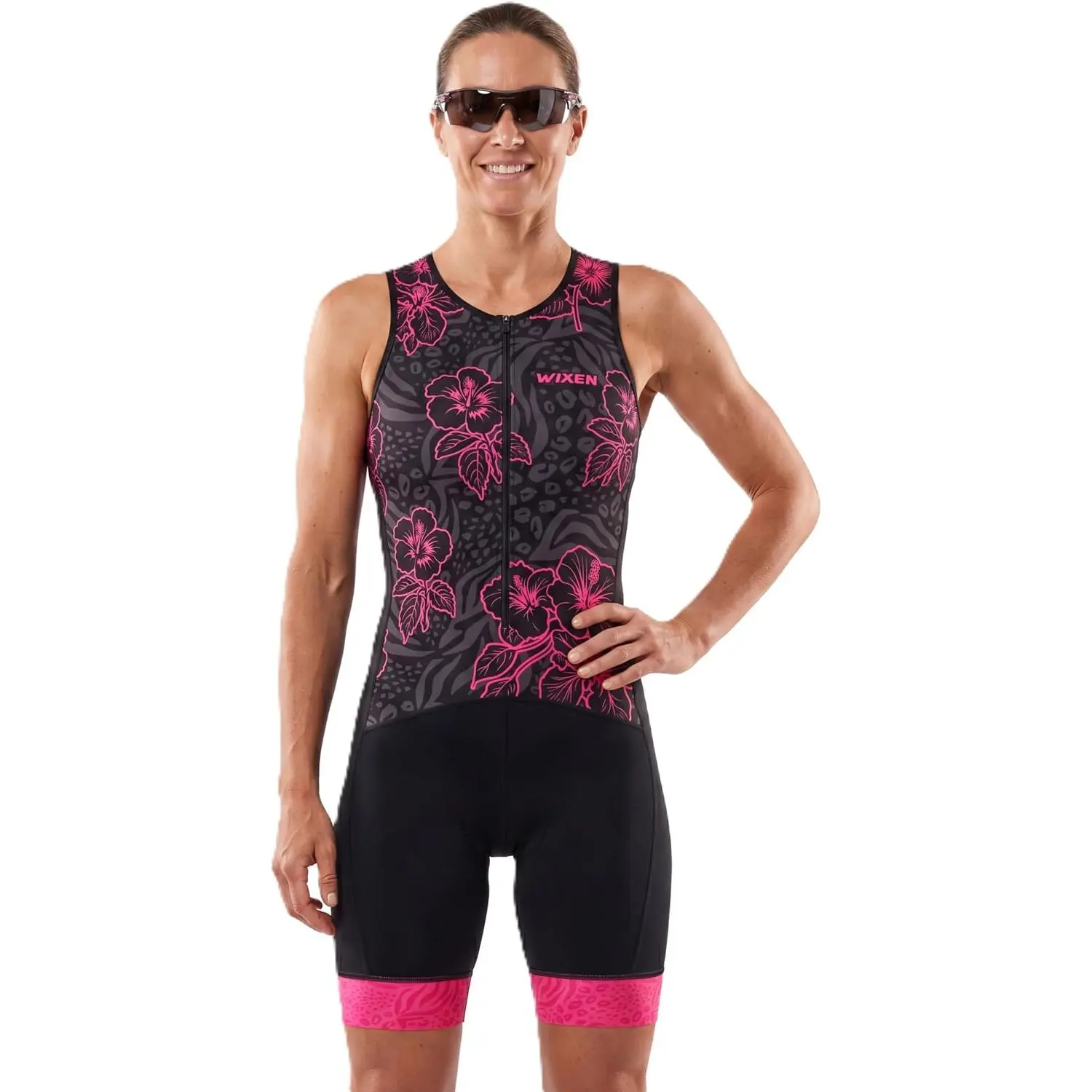 WIXEN Women's Form-Fitting Sleeveless Triathlon Suit - Padded Suit, Back Pockets, for Triathlon Race