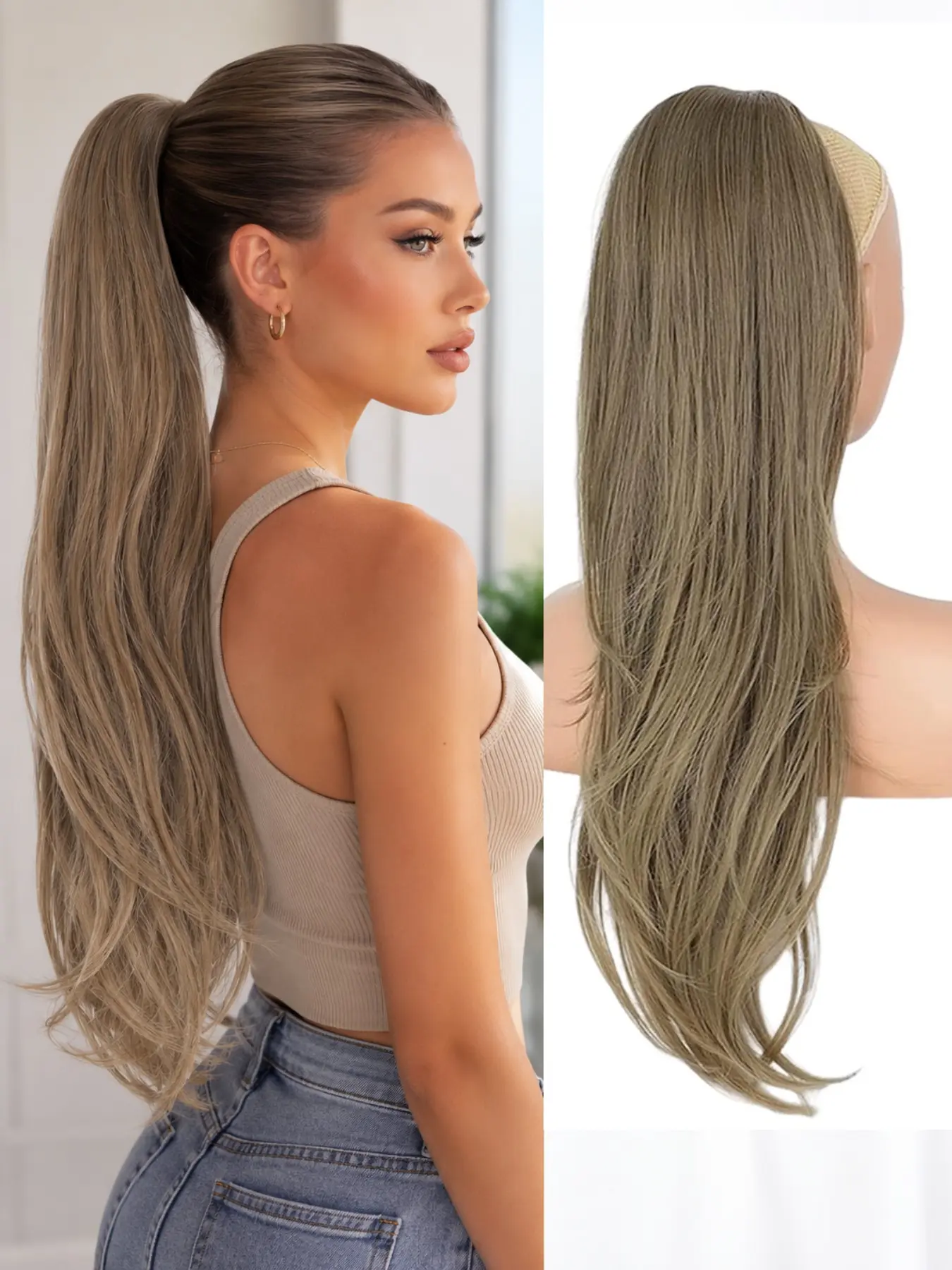 Synthetic Long Straight Claw Clip On Fake Ponytail Hair Extensions 26Inch Heat Resistant Pony Tail Hair piece For Women Daily Party