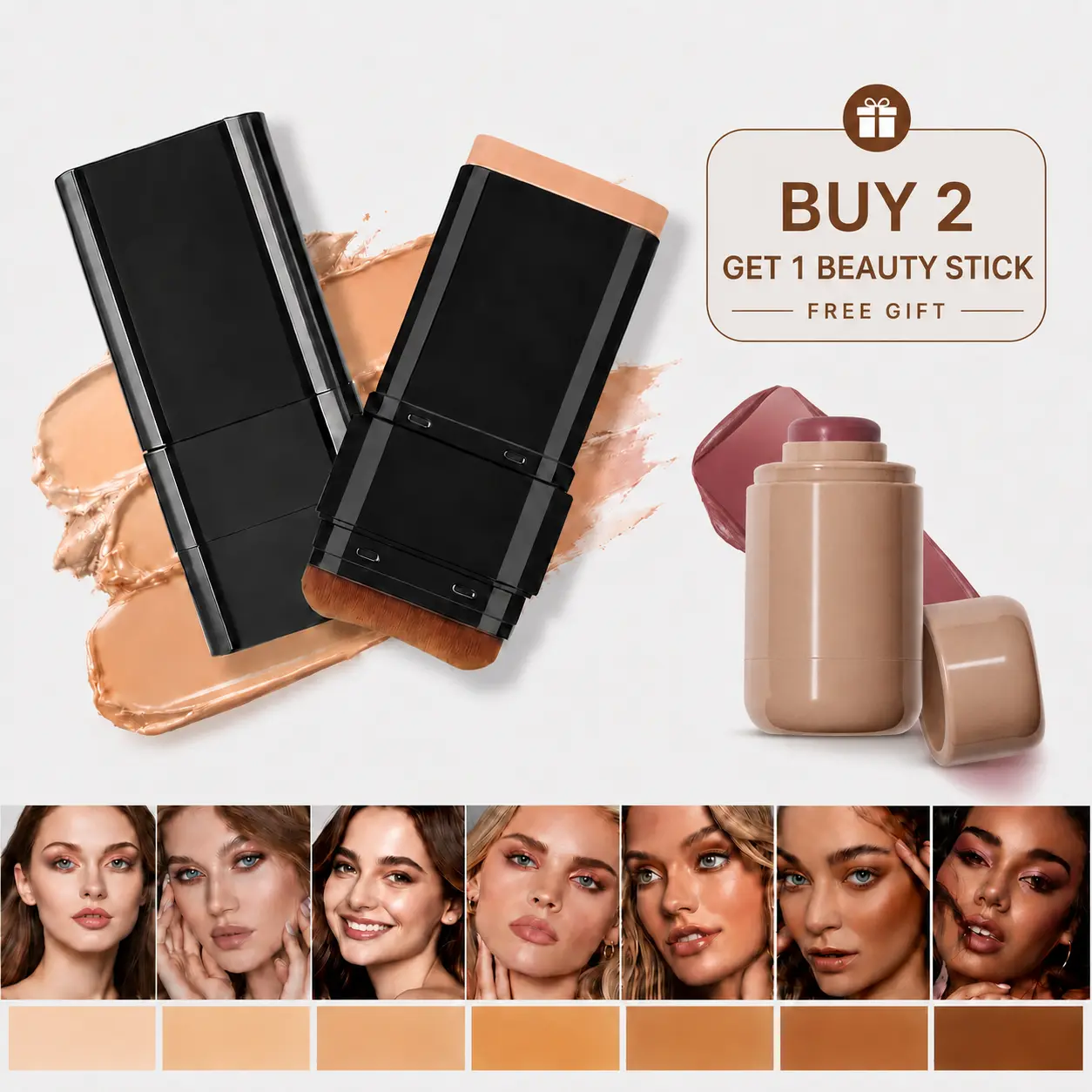 Luminous Dual-Ended Concealer Foundation Stick with Built-in Brushes  Waterproof Sweatproof One-Swipe Even Flawless Base Clear Radiant Skin Foundation Stick
