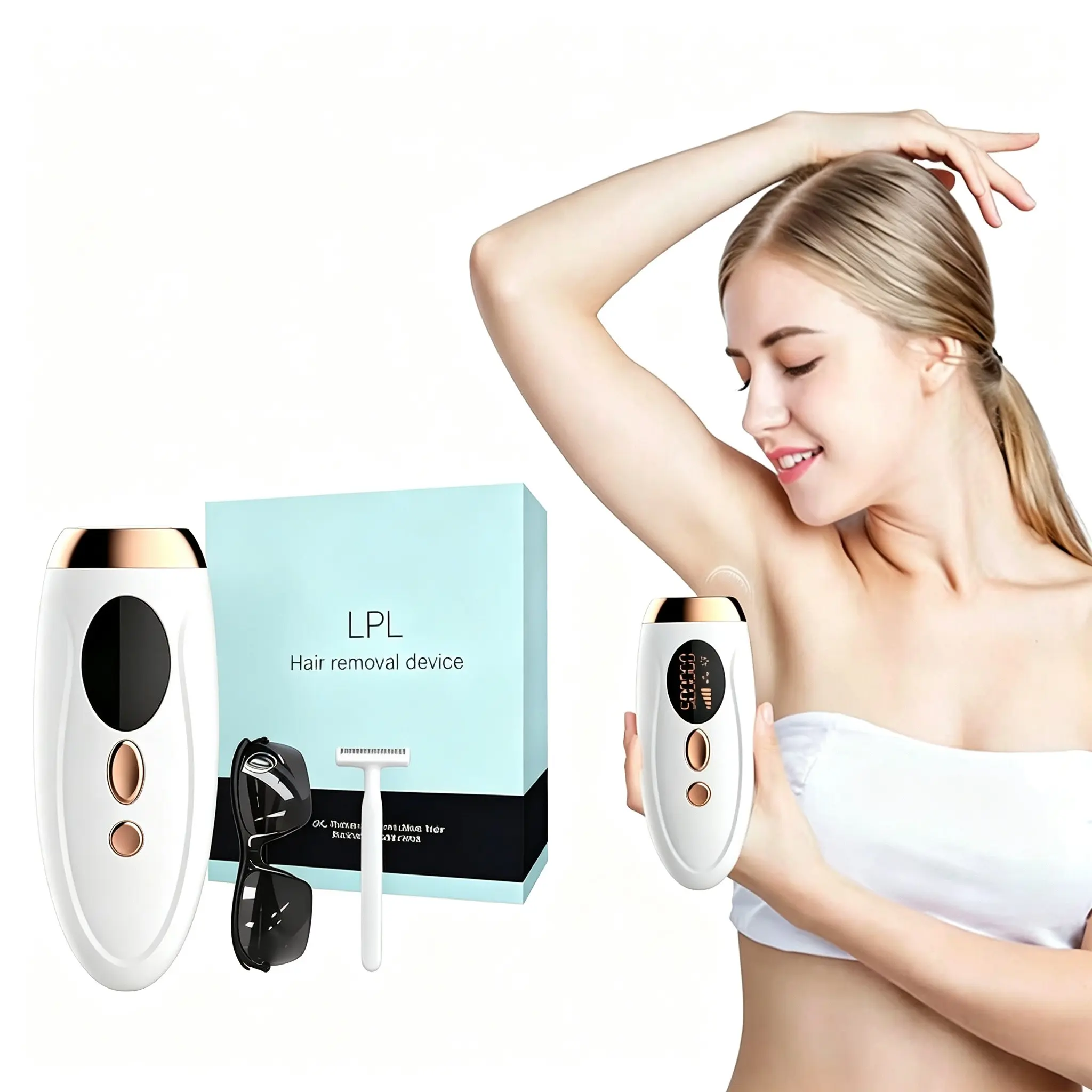 Portable At-Home Ipl Hair Removal Device, 5 Adjustable Light Intensity Levels, Ideal for Women's Facial, Leg, Bikini Line, Underarm Hair Removal
