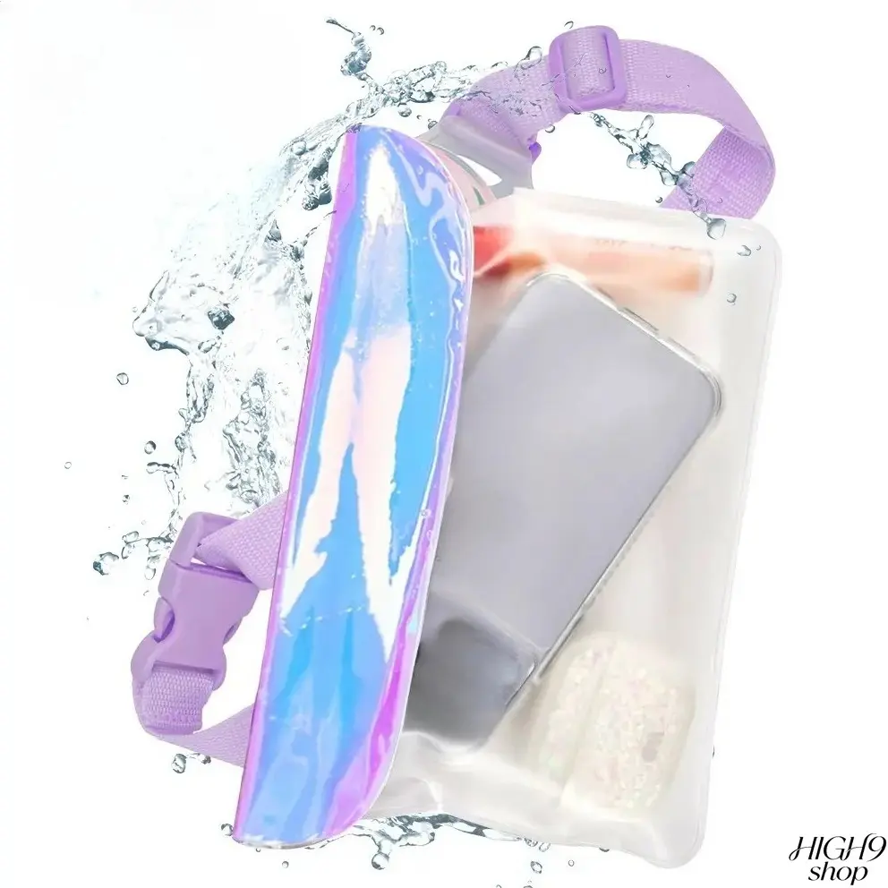 Iridescent Transparent PVC Waterproof Crossbody Waist Bag, Lightweight Clear Phone Dry Pouch, Adjustable Strap Portable Sling Purse For Swimming Rafting Beach Outdoor Water Sports