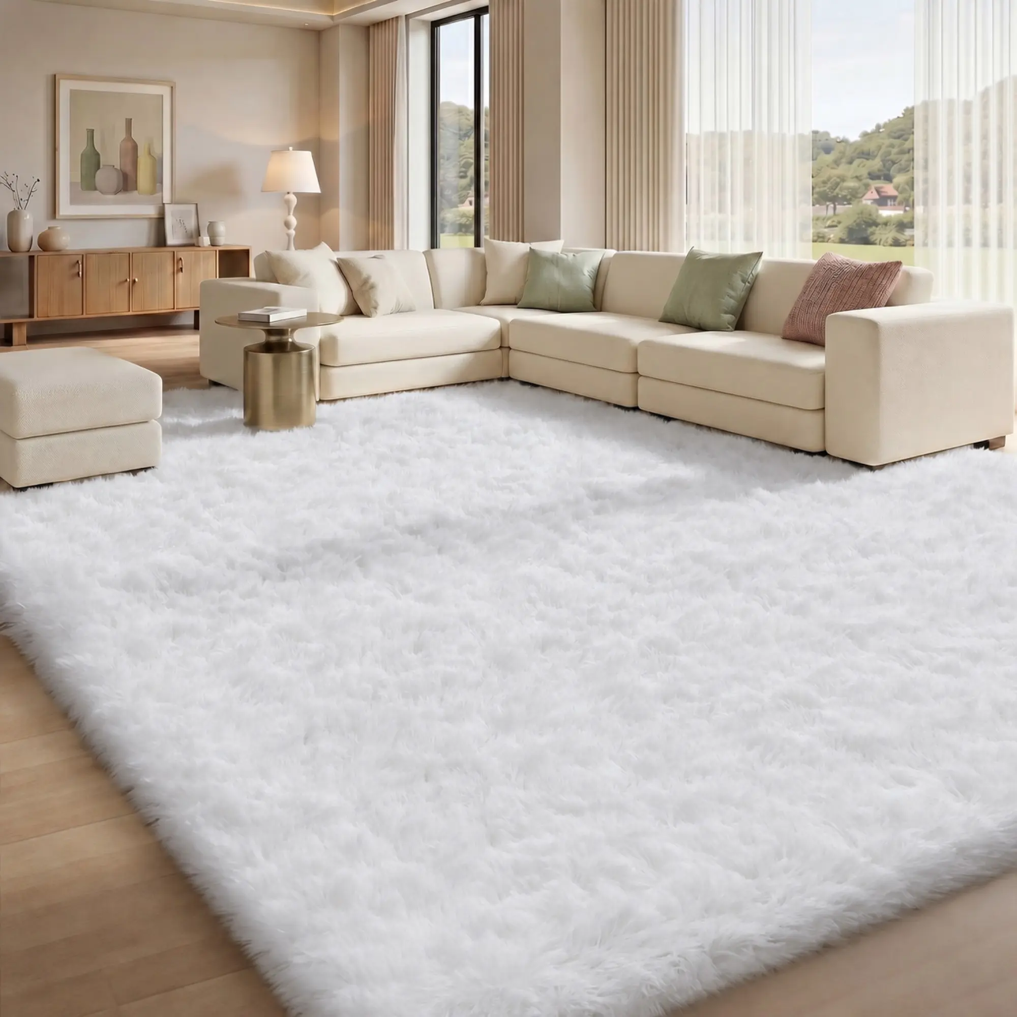 FAMVAL Large Shaggy Fluffy Rug for Living Room, Soft Thick Plush Area Rug with Non-Slip Backing, Modern Bedroom Dorm Room Decor Carpet backtoschool