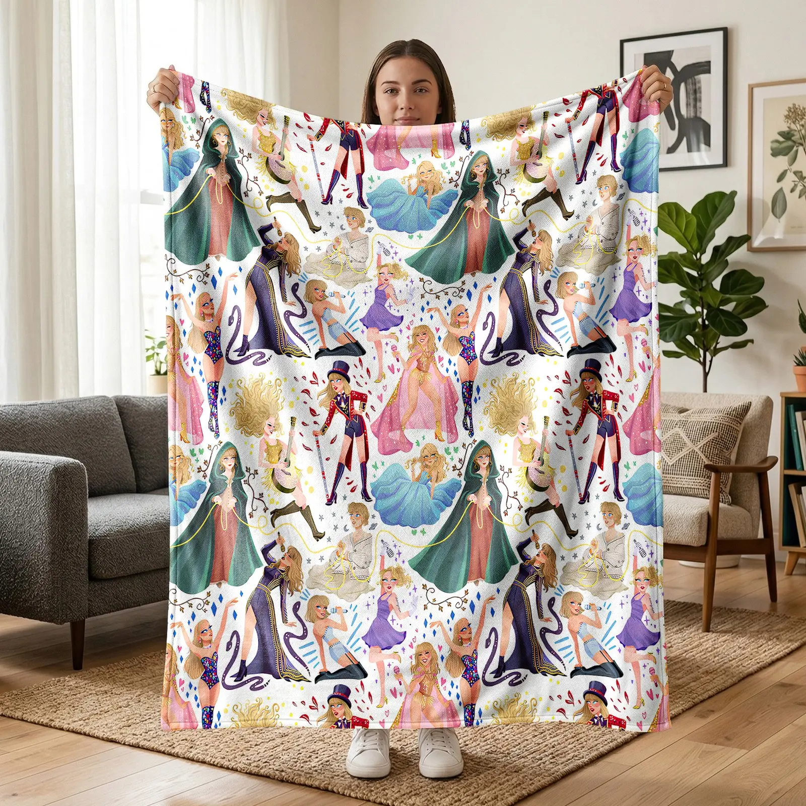 1pc Princess Fantasy Flannel Blanket, Colorful Princess Character Pattern Fleece Throw with Magical Fairy Tale Design, Soft Cozy Decorative Blanket for Sofa, Bed, Bedroom, Reading Corner, Game Room, Travel, Birthday and Christmas Gift