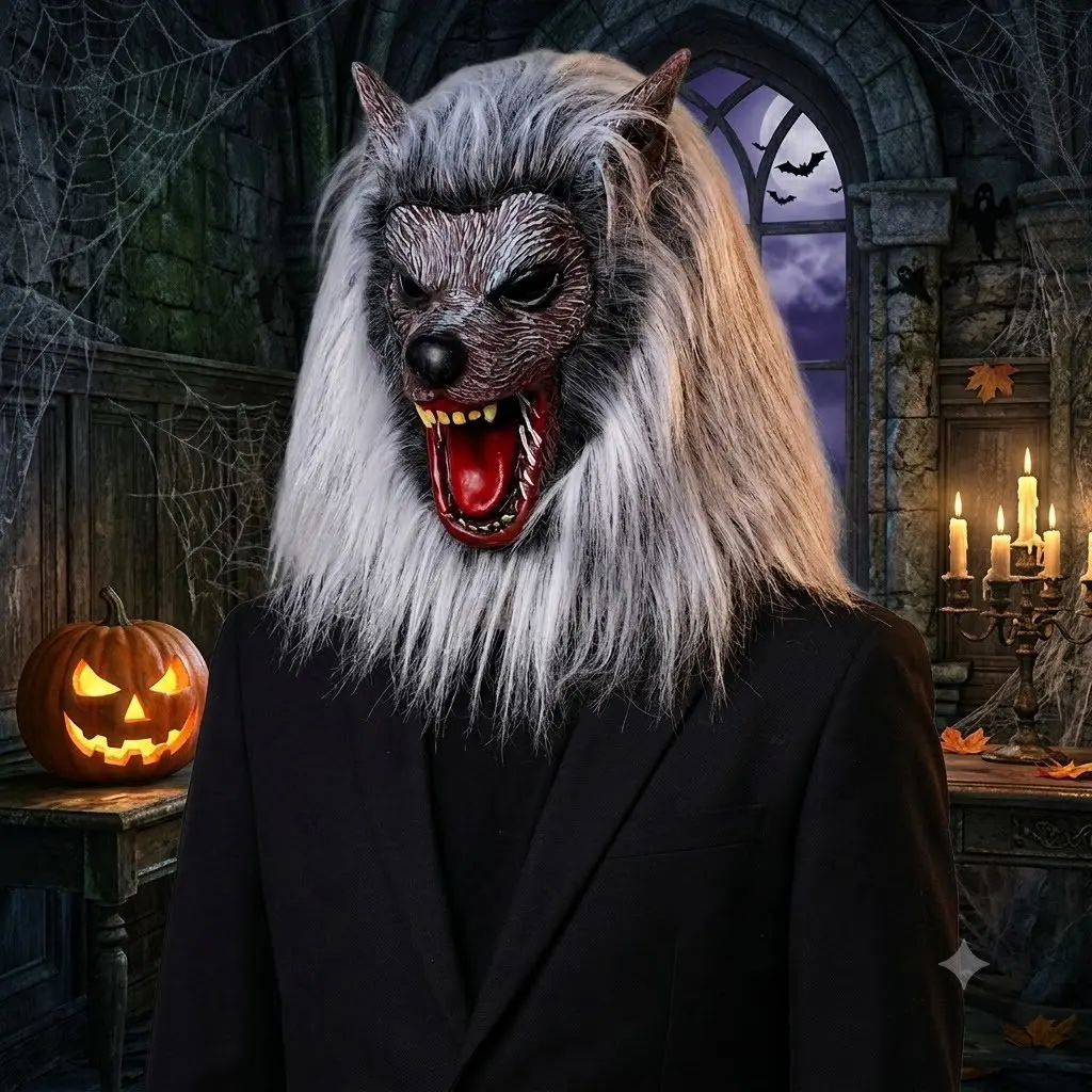 Realistic Latex Werewolf Mask, Handmade Stretch Full Head Cover, Halloween Costume Party Accessory, Horror Thriller Role Play