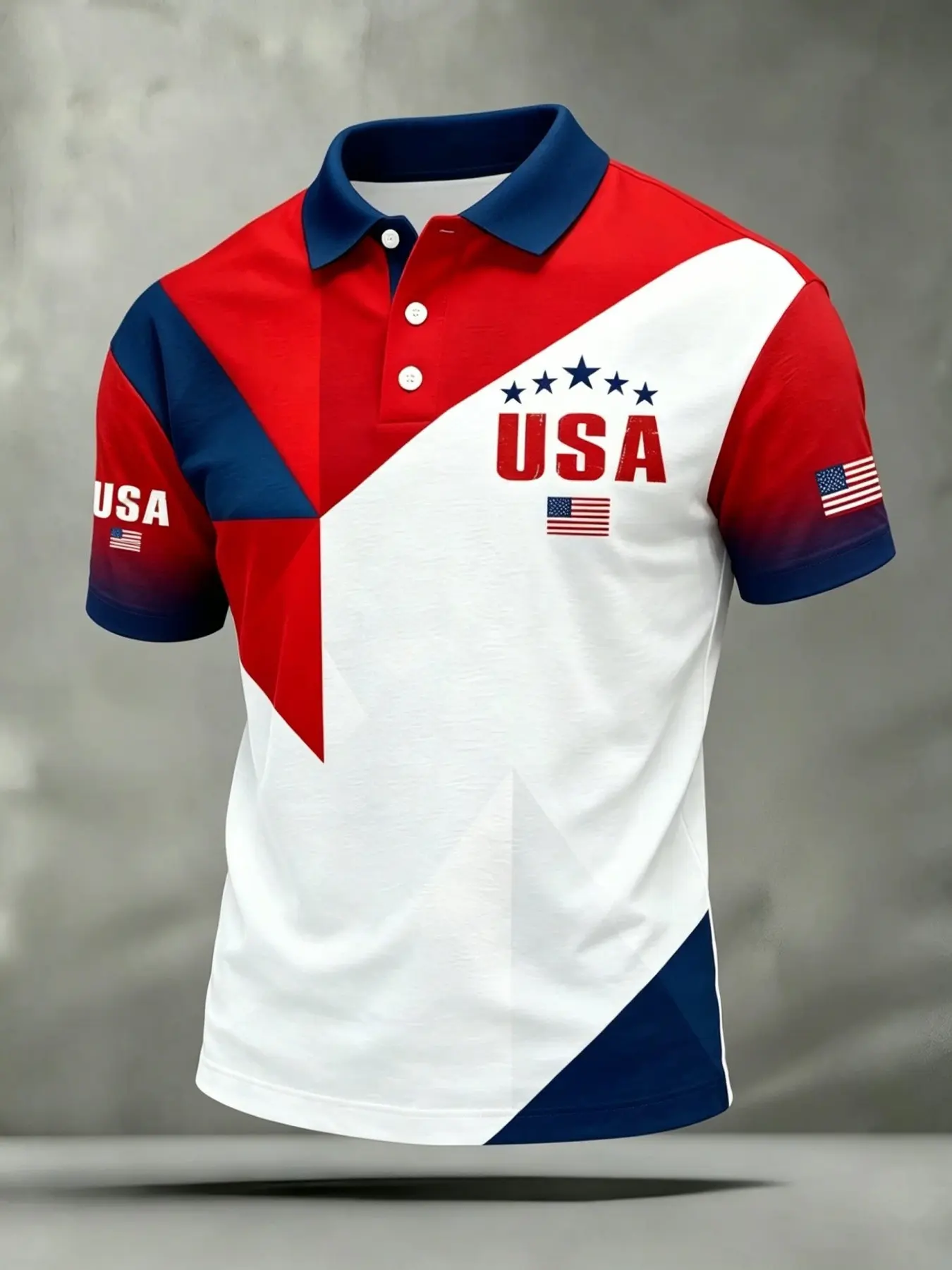 Summer Men's American Flag Print Polo Shirt, Menswear, Breathable Comfortable Neckline, Casual Sporty Style, Slim-Fitting, Daily Wear