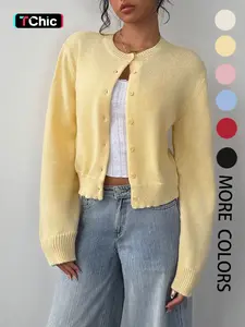 Women's Solid Color Button Front Sweater Cardigan, Casual Long Sleeve Knitwear for Fall & Winter, Women's Knit Clothing for Daily Wear