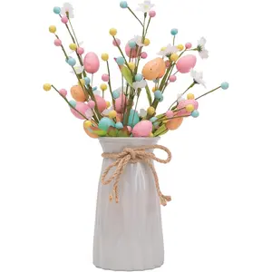 Artificial Easter Floral Stems - Set of 3 Easter Egg & Berry Spray Stems, Pastel Spring Flower Twig Branches with Speckled Eggs for Centerpiece, Vase Arrangement, Wreath & Table Decor