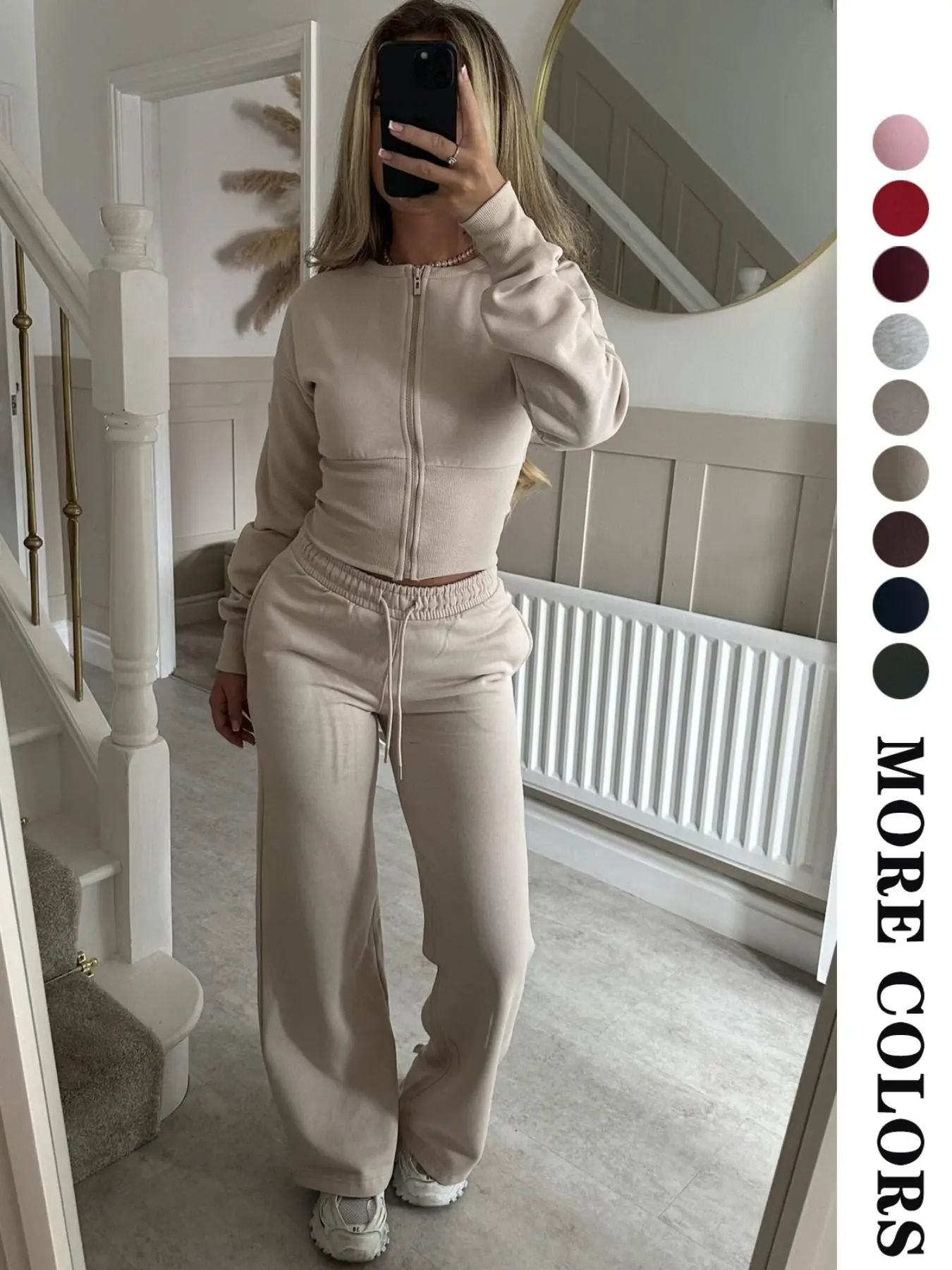 Women's 2-Piece Set Clothes Spring Summer New Thin Velvet Fashion Casual, Solid Color Zipper Cardigan Straight Leg Pants Set, Home Outdoor Wear Trouser