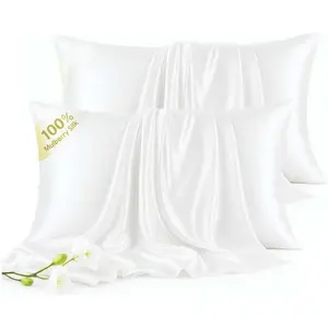 Mulberry Silk Pillow Cases 2 Pack for Hair & , 6A Grade  Pillowcases with  Zipper, Anti-Aging Anti-Frizz, Machine Washable, Luxury (White,Standard)