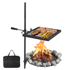 OUTGOODS Heavy-Duty Folding Campfire Grill & Griddle – Alloy Steel Portable BBQ Grate with 600°F Protective Coating, Adjustable Freestanding Rack, Compact for Camping, Outdoor Cooking, Includes Storage Bag