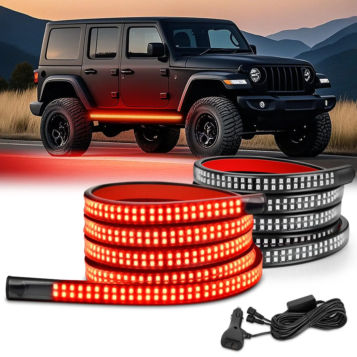 Nilight 2PCS 70in PVC Cable Ties Emergency Strobe Strip - 1125 LED Running Board, Red Flexible Waterproof Safety Units for Trucks, Strobe Lights for Trucks, LED Offroad Lights (10x Buckle Included)