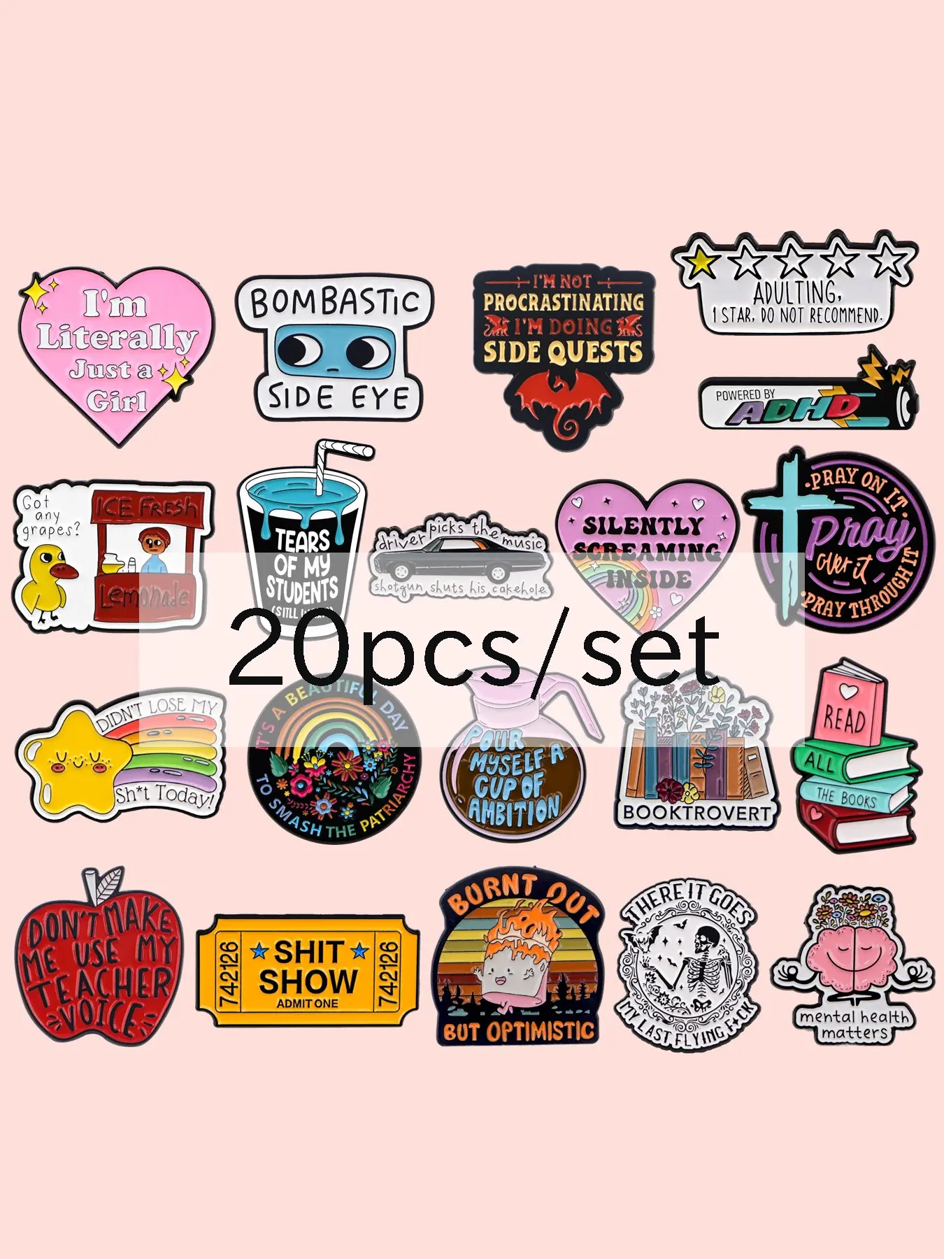 Mix 20pcs/set Enamel Brooches, Fashionable Cartoon Animal Design Badges, Stylish Quote Clothing Accessories, Perfect Gift